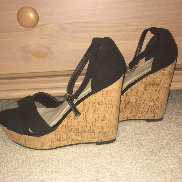 Black Peep Toe Wedges - Picture 3 of 4
